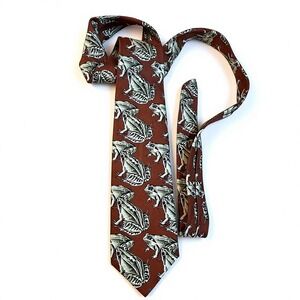 Talbot Studio Frog Print Silk Necktie Brown Green Men's Fashion Accessory
